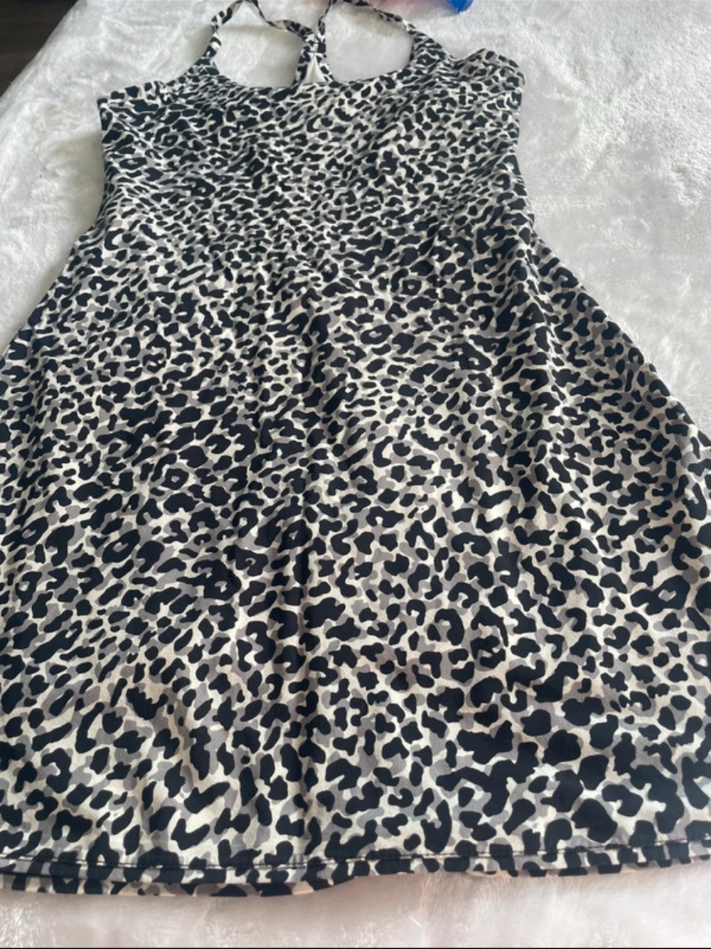 Outdoor Voices sz XS black gray white animal print Racerback dress w shorts